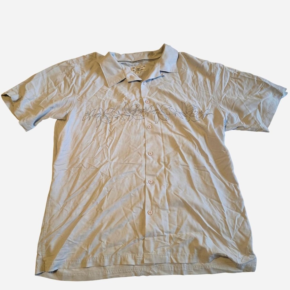 Honolua Men's XXL Short Sleeve Button Up Shirt Light‎ Blue Embroidered Floral...